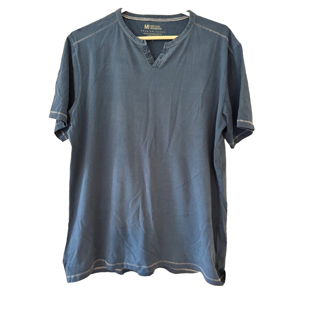Michael Brandon Premium Apparel  Large mens tshirt blue casual muscle henley